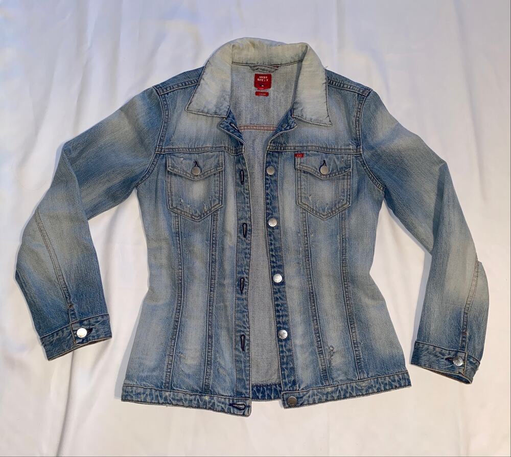 Y2K Miss Sixty Denim Jacket Fitted Trucker Made in Italy Distressed Size L
